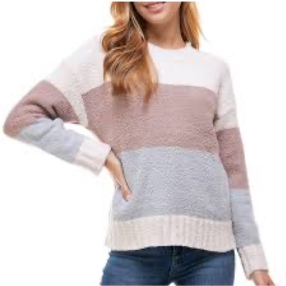 Thread & Supply Color-Block Striped Sweater Crewneck Ivory Mauve Grey XL - Picture 1 of 7